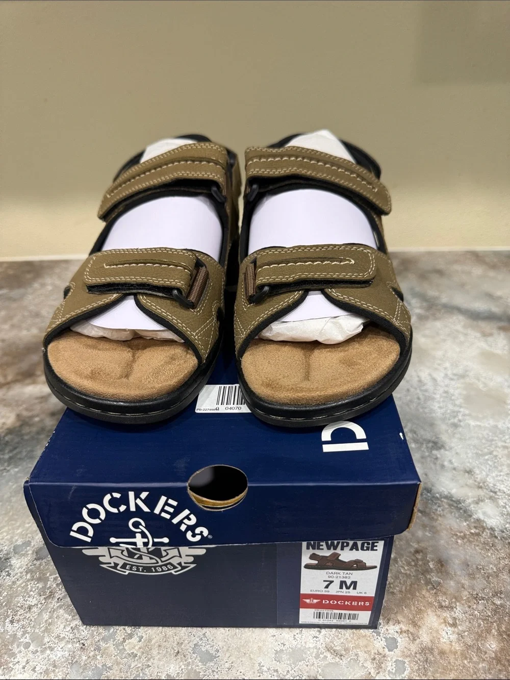 Dockers Olive and Tan Men’s Dual-Strap Velcro Sandals